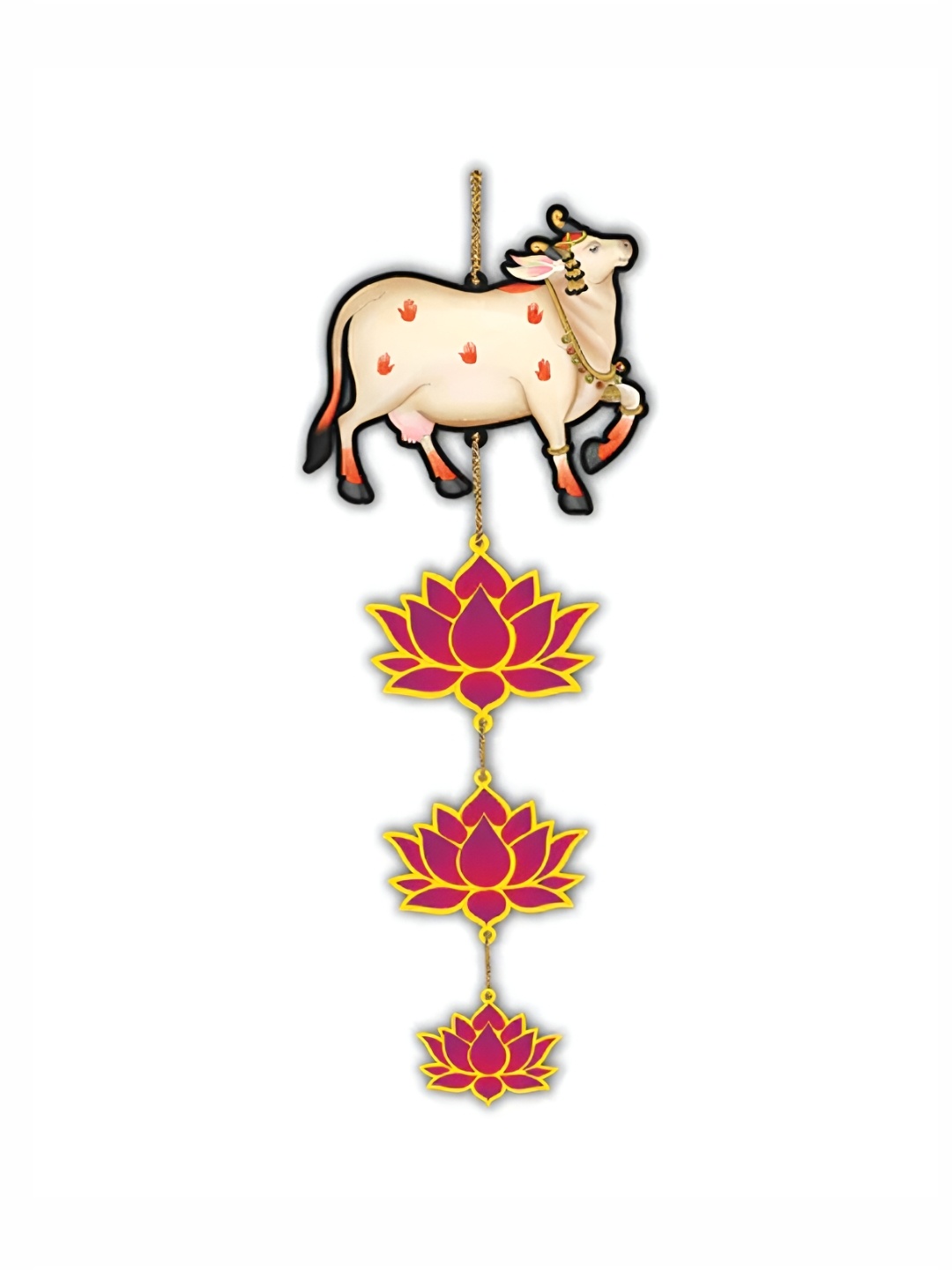 

THEDECORKART Pink & White Wooden Lotus Latkan