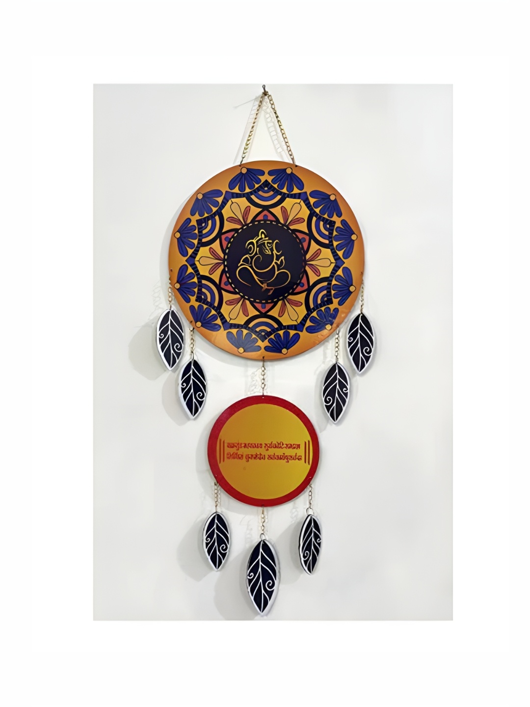 

THEDECORKART Blue & Yellow Printed Wooden Windchimes