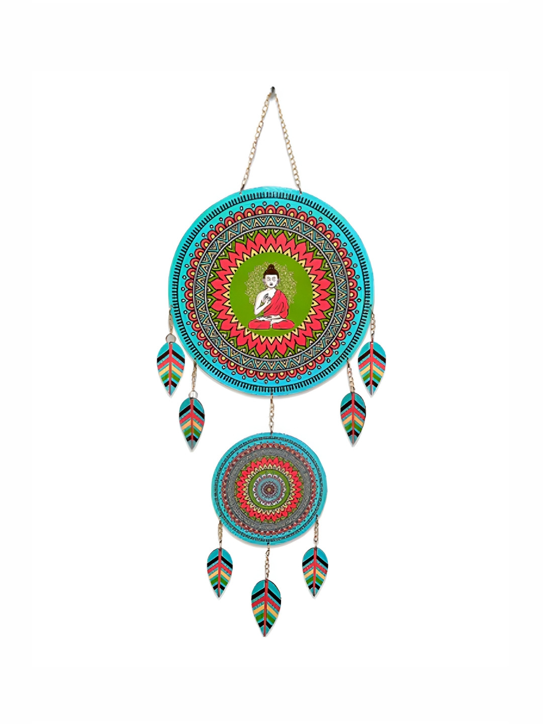 

THEDECORKART Blue & Orange Printed Wooden Wall Hanging