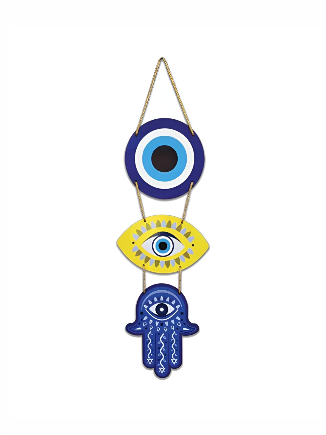 

THEDECORKART Blue & Yellow Printed Wooden Hanging Wall Decor