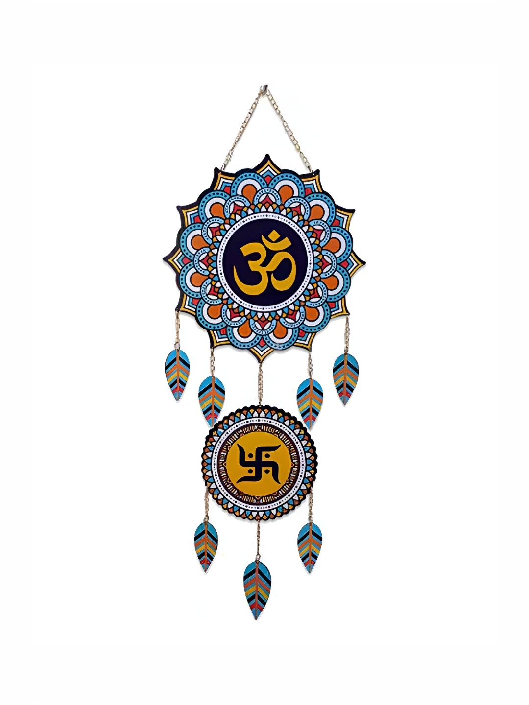 

THEDECORKART Blue & Yellow Printed Wooden Windchimes
