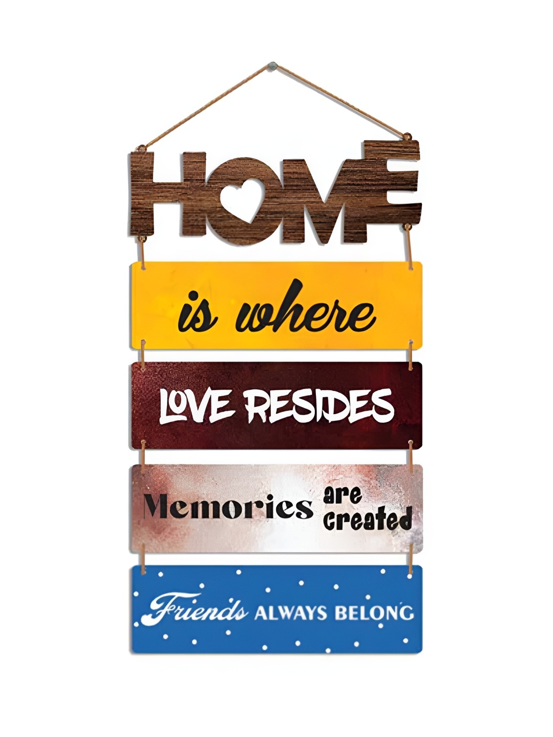 

THEDECORKART Yellow & Brown Printed Wooden Wall Hanging