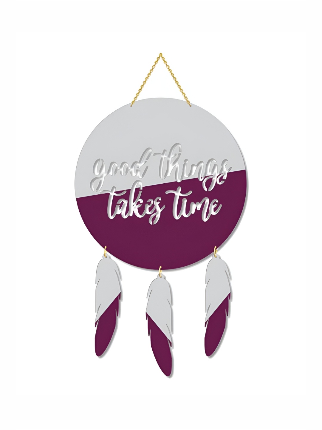 

THEDECORKART Grey & Purple Printed Wooden Wall Hanging