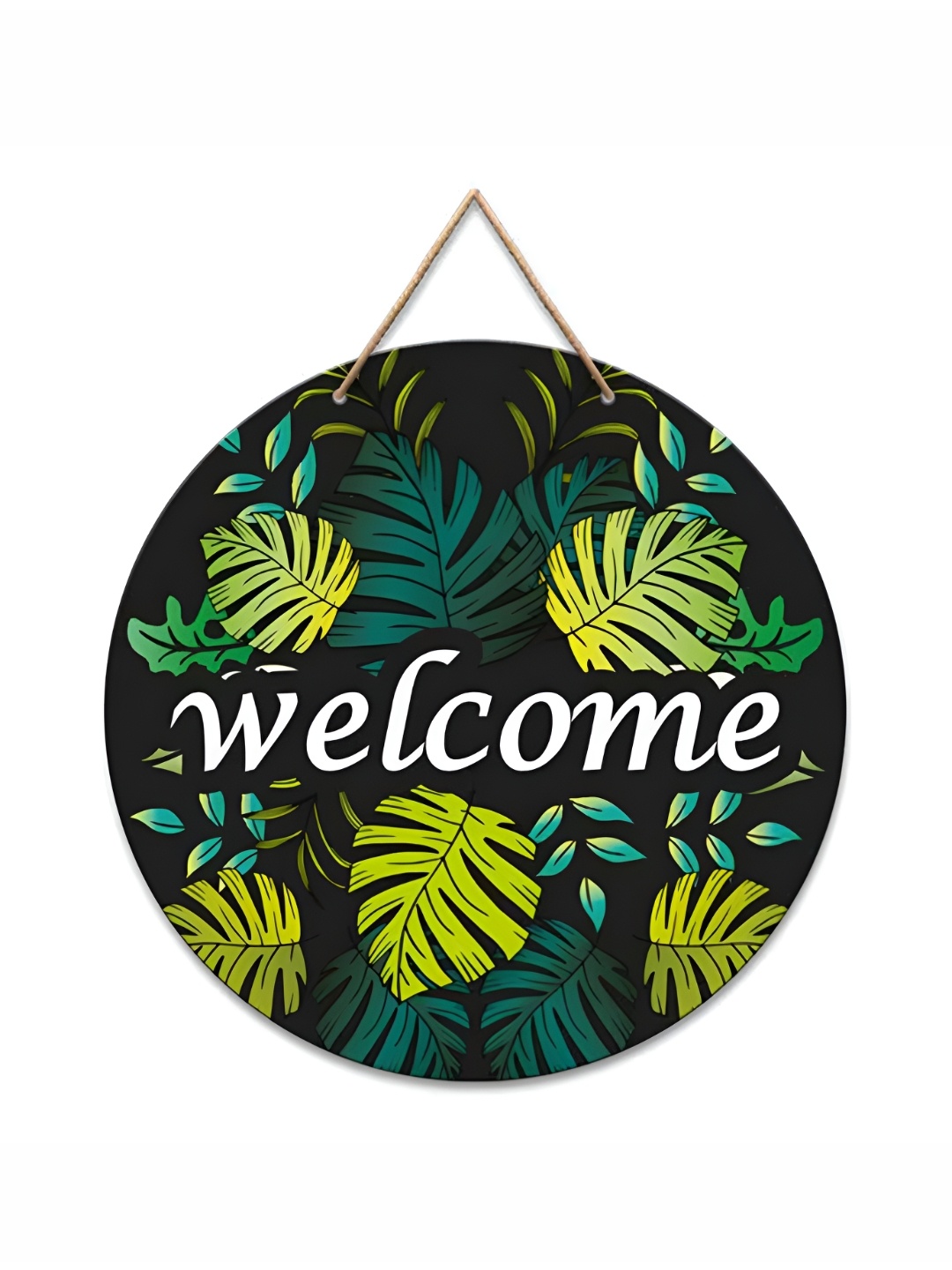 

THEDECORKART Green & White Printed Wooden Wall Hanging