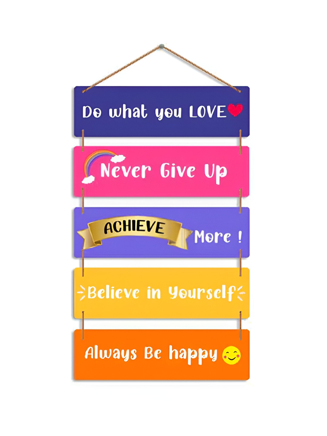 

THEDECORKART Blue & Yellow Printed Wooden Wall Hanging