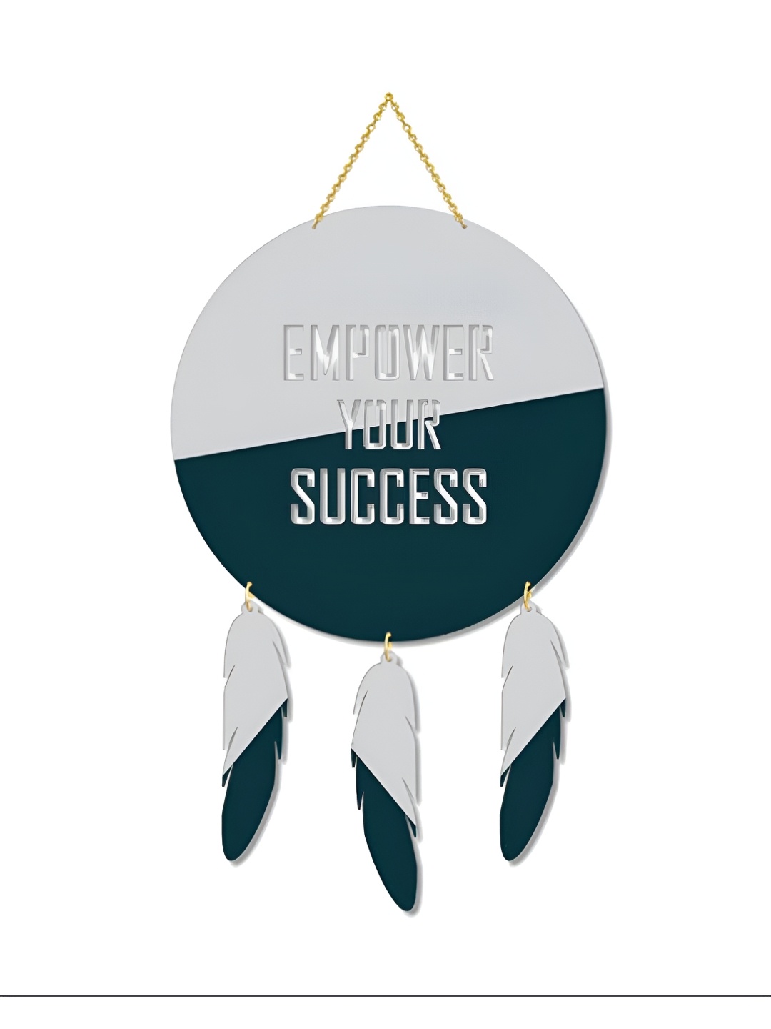

THEDECORKART Grey & Blue Printed Wooden Wall Hanging