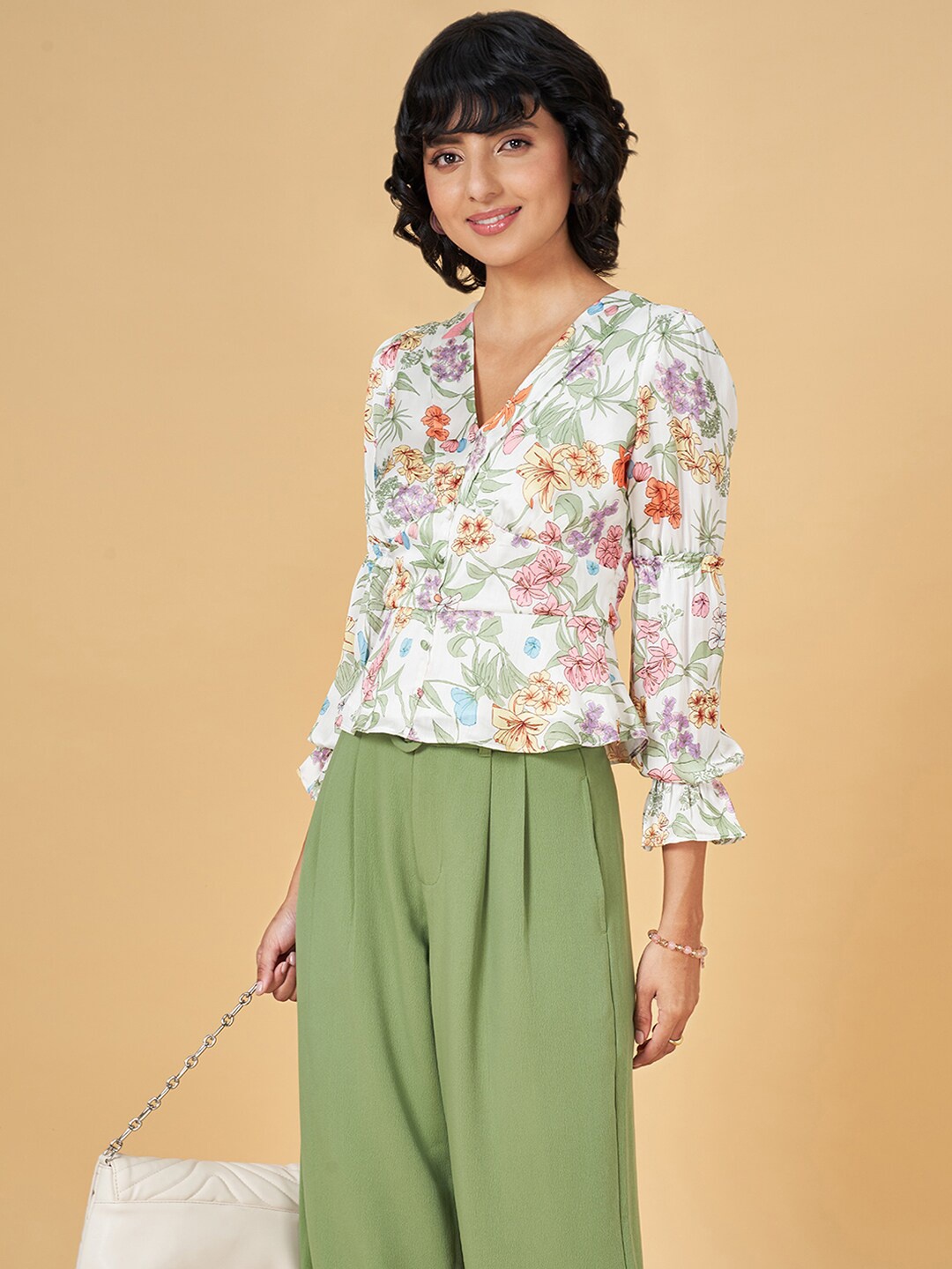 

Honey by Pantaloons Floral Printed Bell Sleeves Top, White