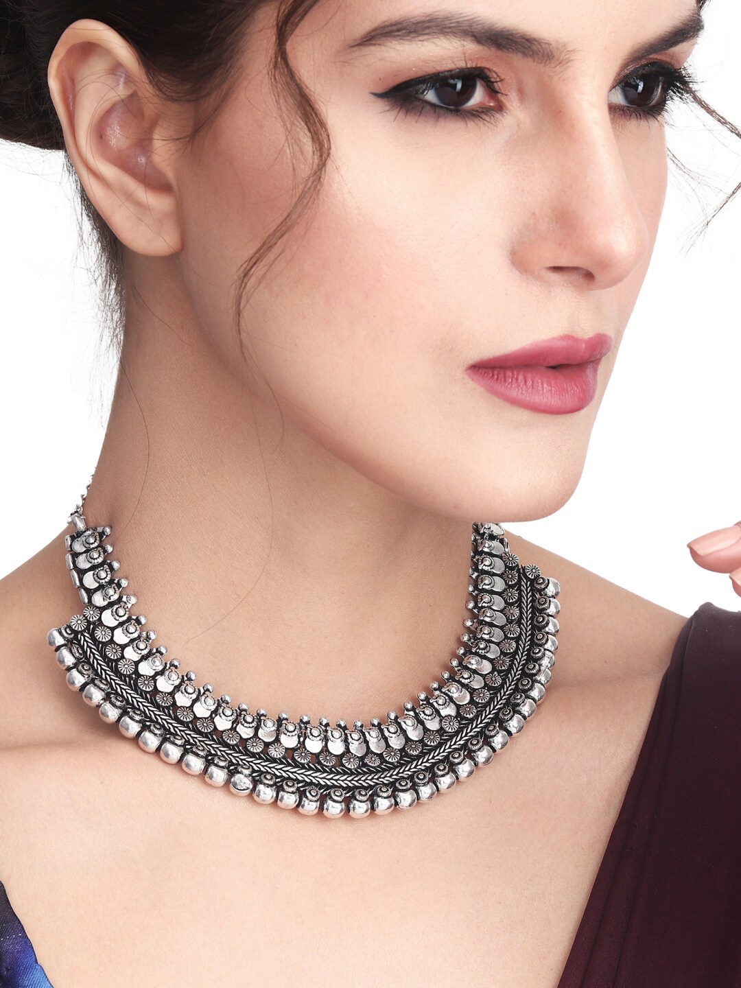 

Anvik Silver-Plated Statement Oxydised Statement Necklace