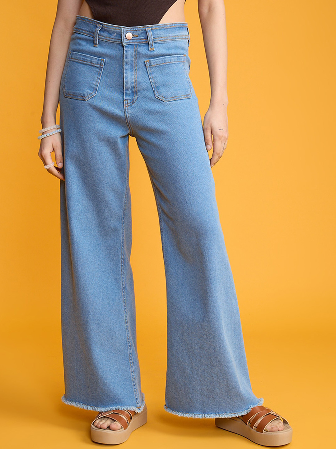 

FREAKINS Women Wide Leg High-Rise Light Fade Jeans, Blue