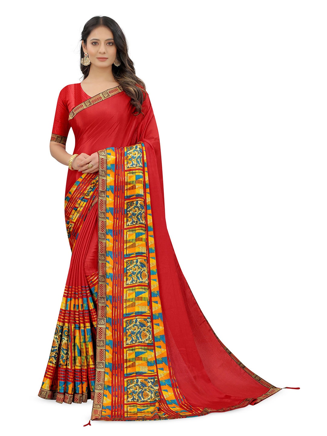 

suyukti creation Zari Pure Georgette Saree, Red