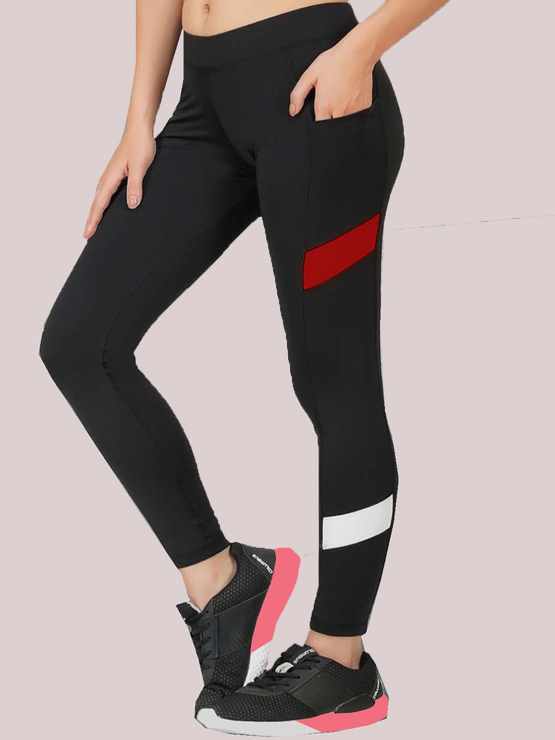 

CLAFOUTIS Women Colourblocked Ankle-Length Tights, Black