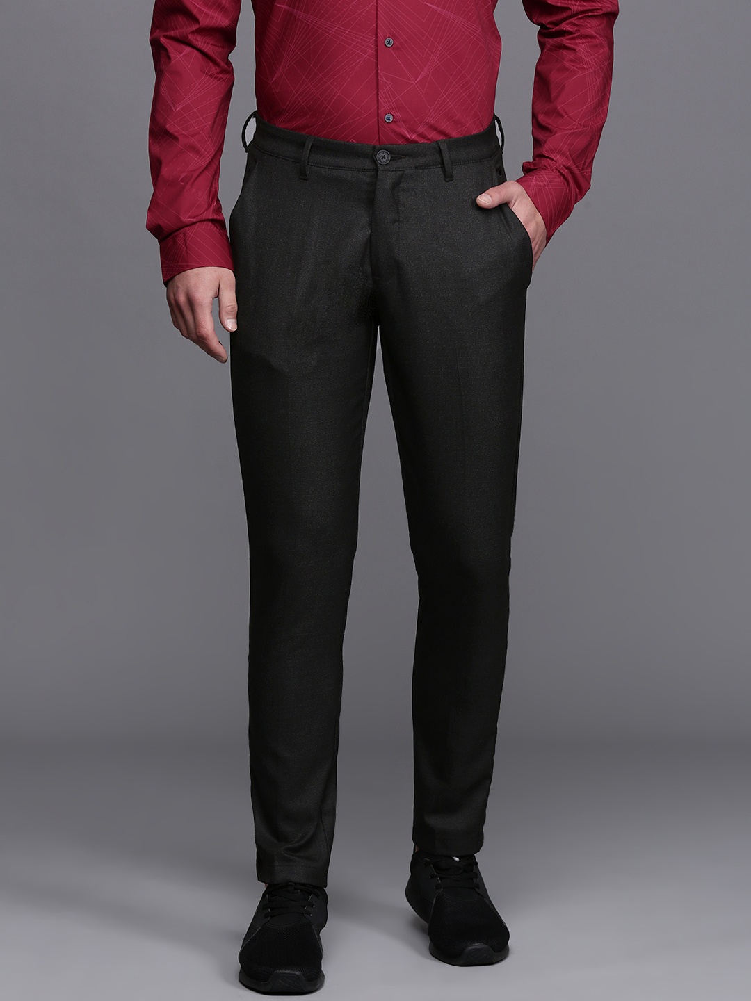 

Louis Philippe Ath.Work Men Comfort Tapered Fit Smart Casual Trousers, Black