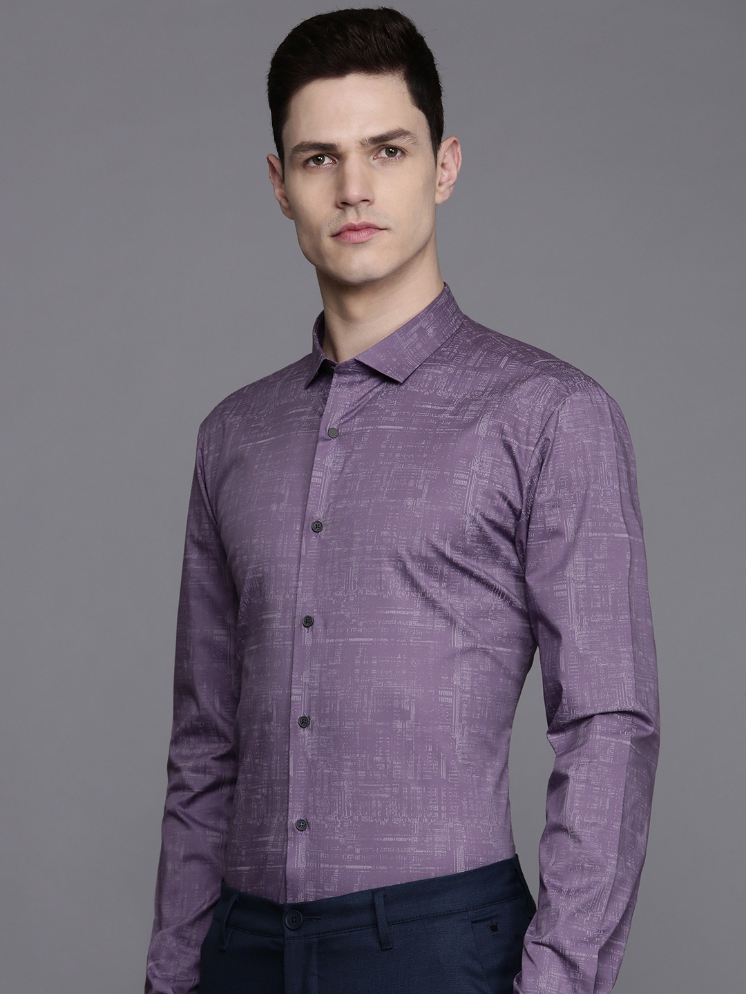 

Louis Philippe Ath.Work Super Slim Fit Opaque Printed Semiformal Shirt, Purple