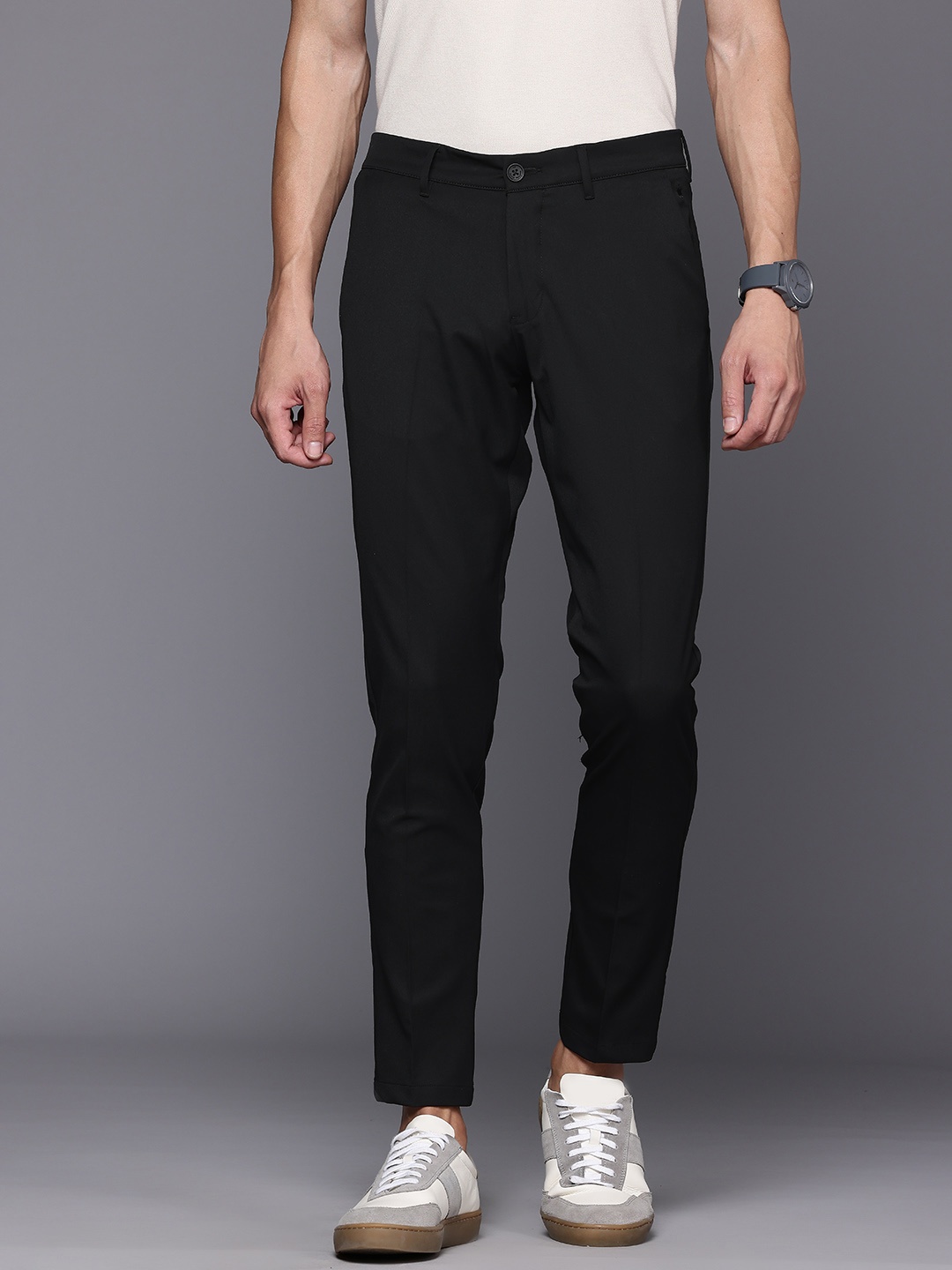 

Louis Philippe Ath.Work Men Comfort Tapered Fit Trousers, Black