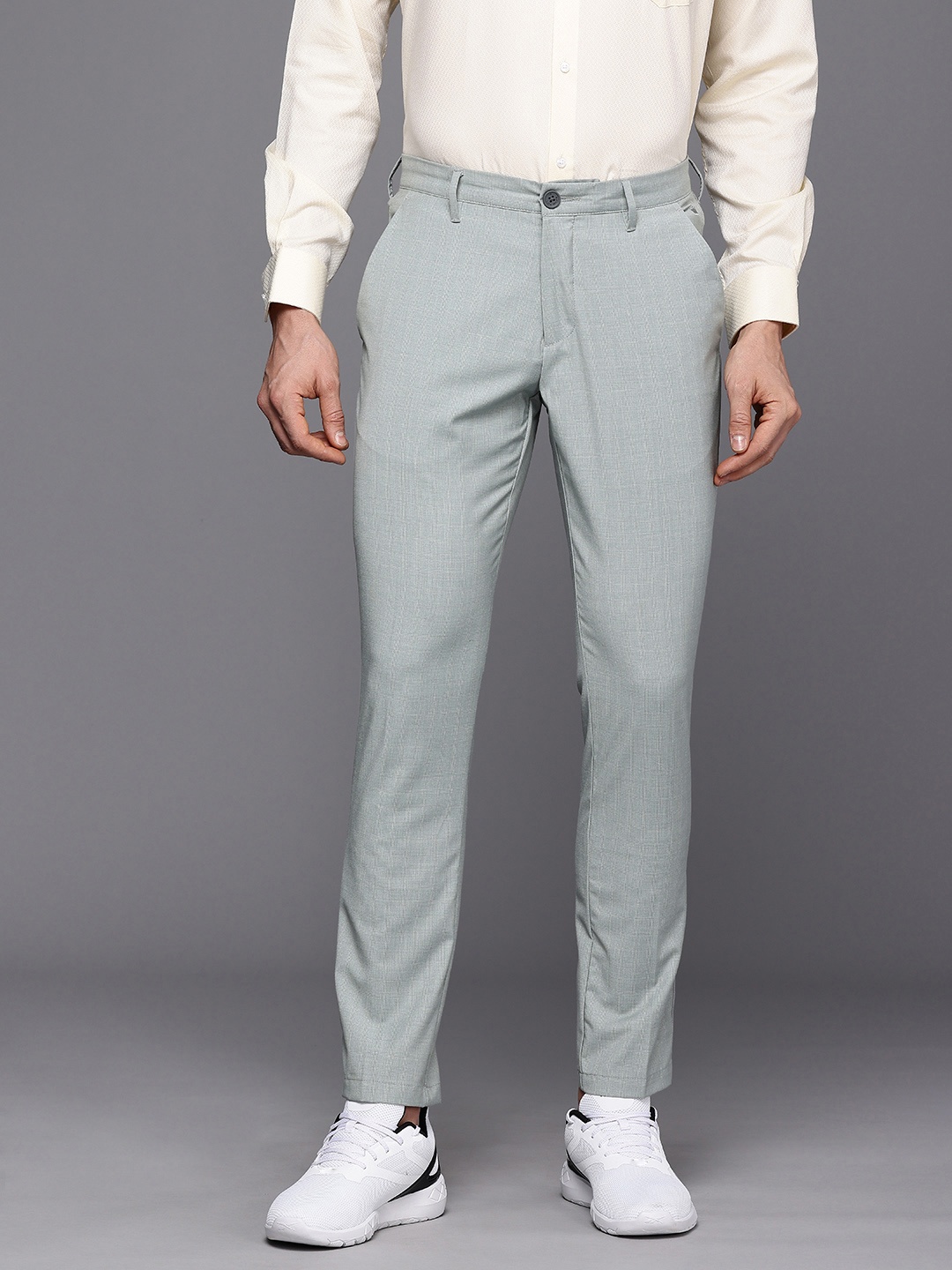 

Louis Philippe Ath.Work Men Checked Comfy Tapered Fit Trousers, Grey