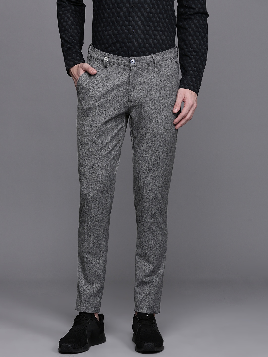 

Louis Philippe Ath.Work Men Comfort Tapered Fit Smart Casual Trousers, Grey