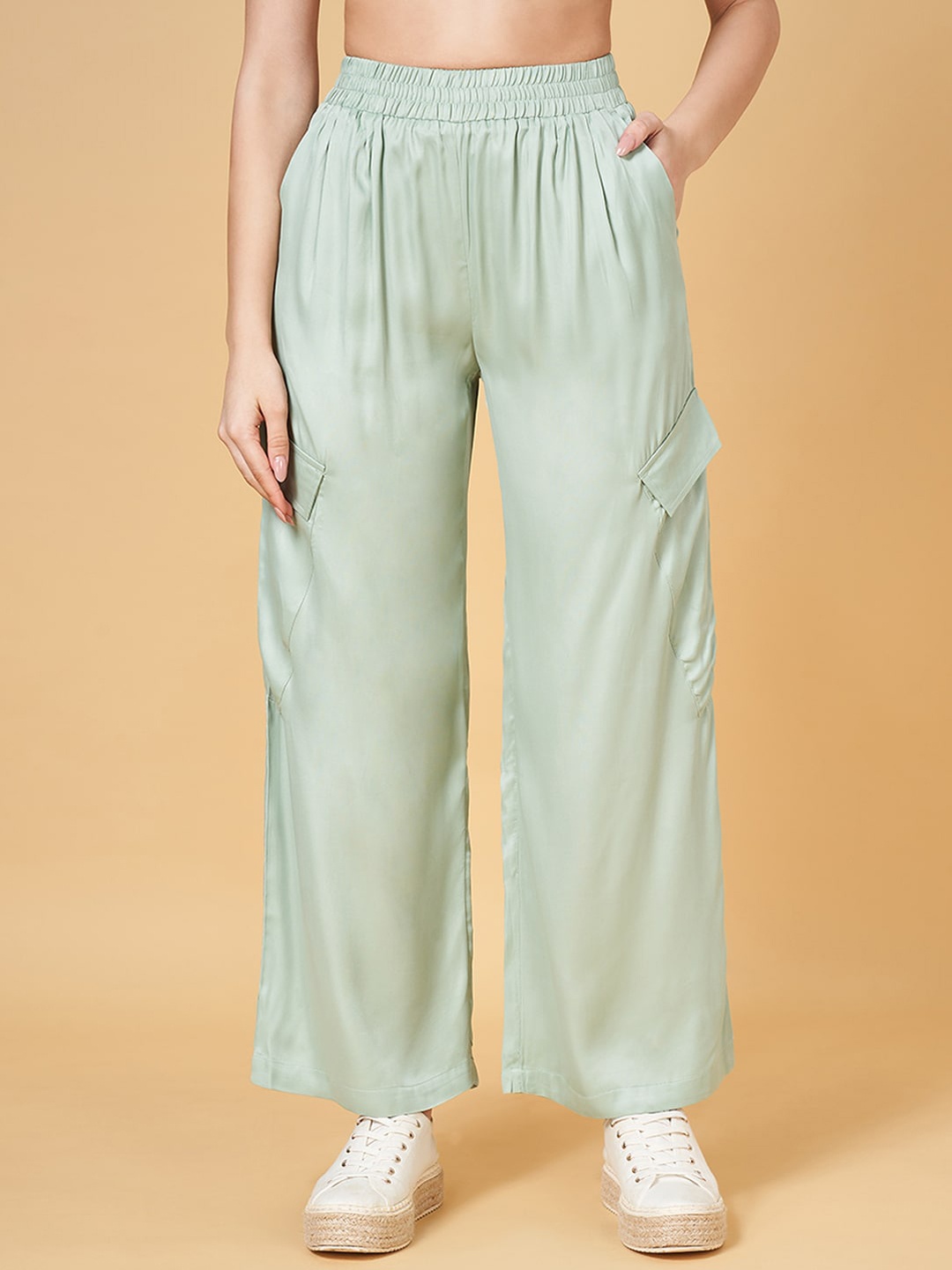 

People Green Women Loose Fit High-Rise Trouser