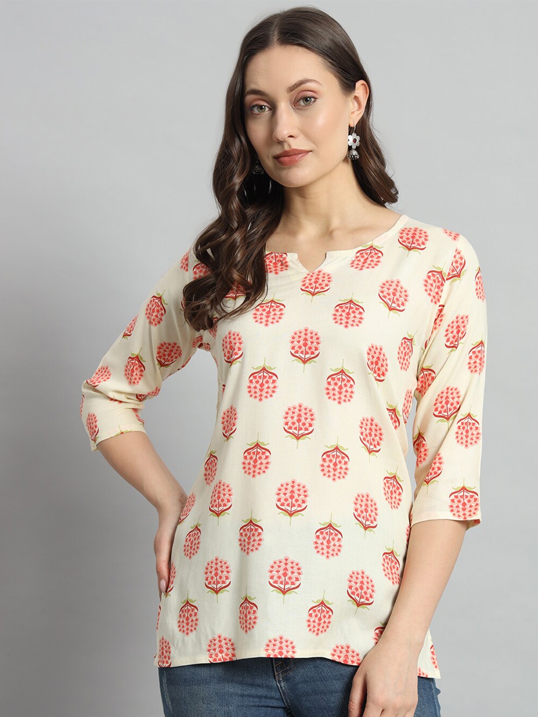 

Mialo fashion Floral Printed Notch Neck Straight Kurti, Orange