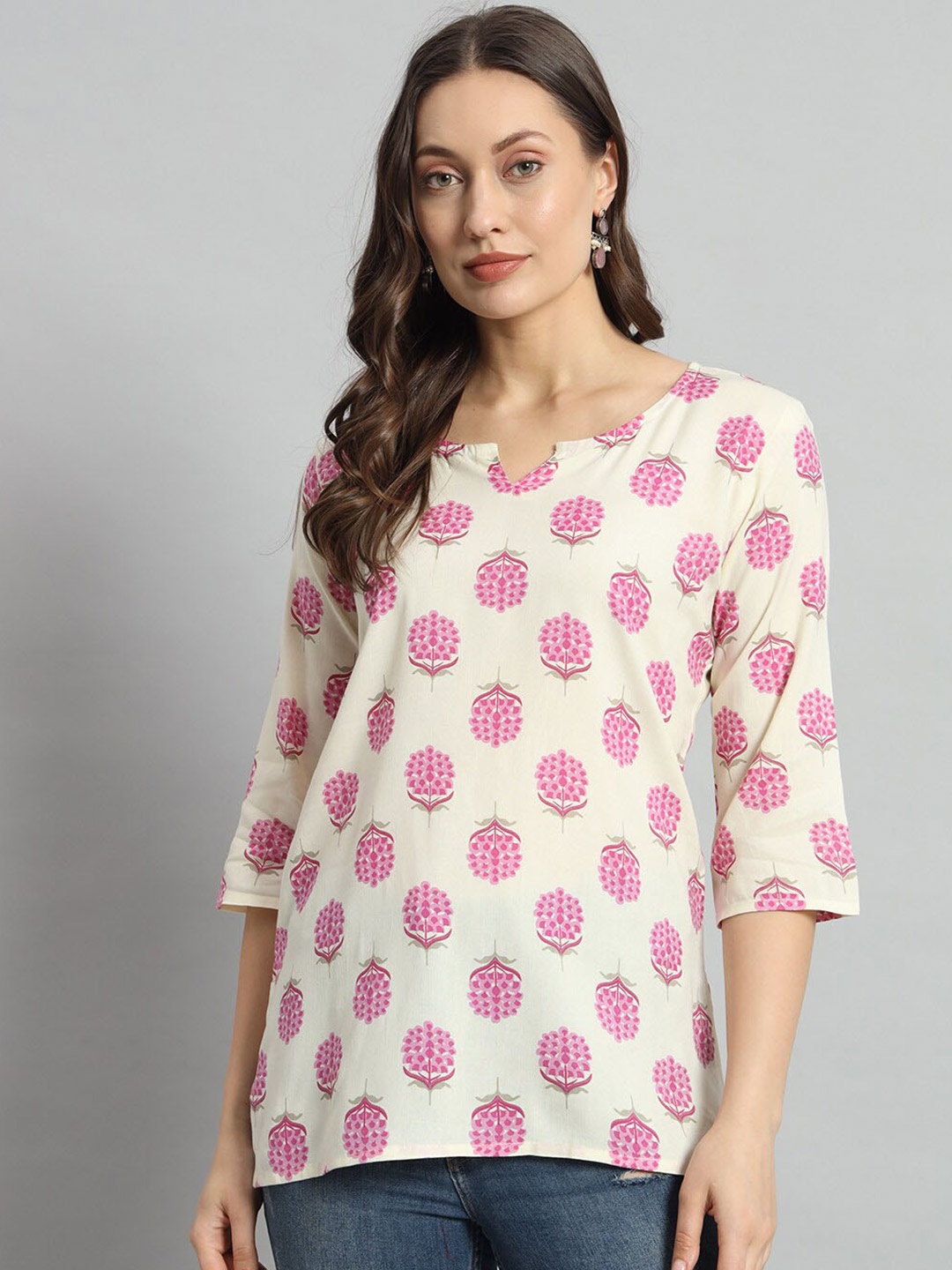 

Mialo fashion Floral Printed Notch Neck Straight Kurti, Pink
