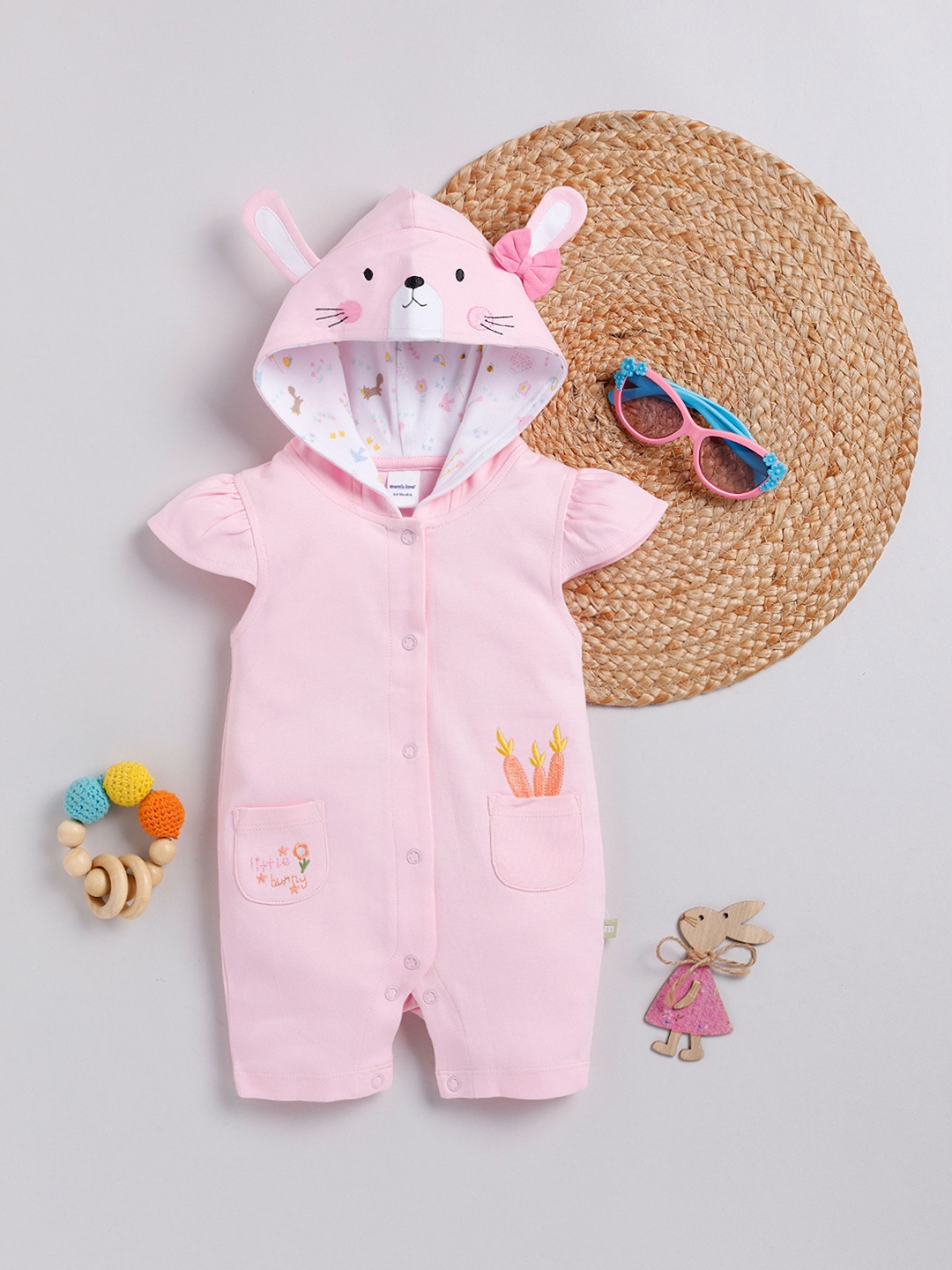

Moms Love Infant Girls Pure Cotton Hooded Romper, Pink