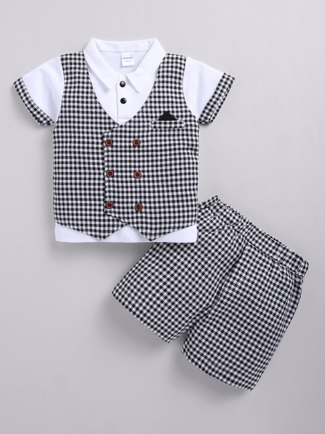 

Moms Love Boys Checked T-shirt with Shorts, Black