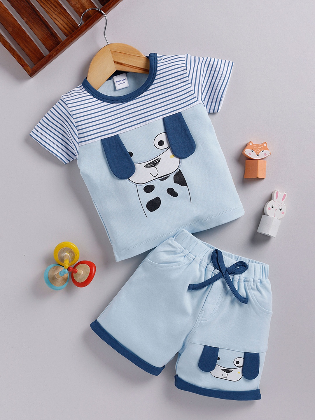 

Moms Love Infant Boys Cotton Printed T-shirt with Shorts, Blue
