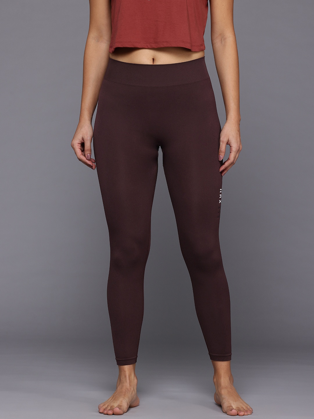 

HRX By Hrithik Roshan Women Rapid Dry Seamless Ankle Length Yoga Tights, Coffee brown