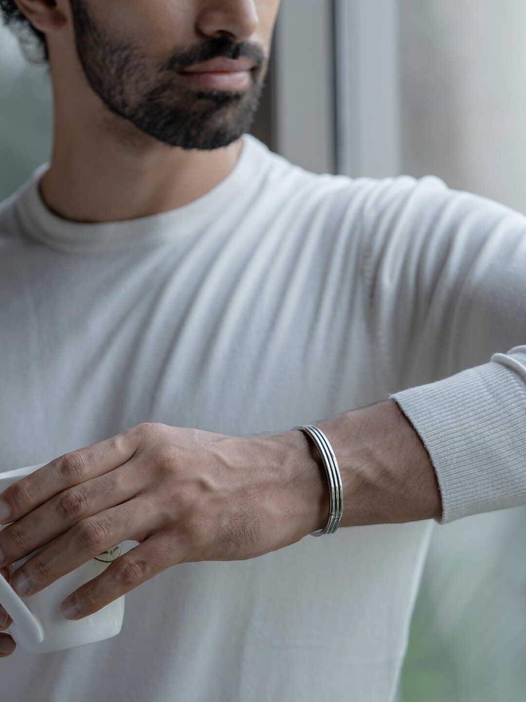 

SWASHAA Men Silver-Plated Kada Bracelet