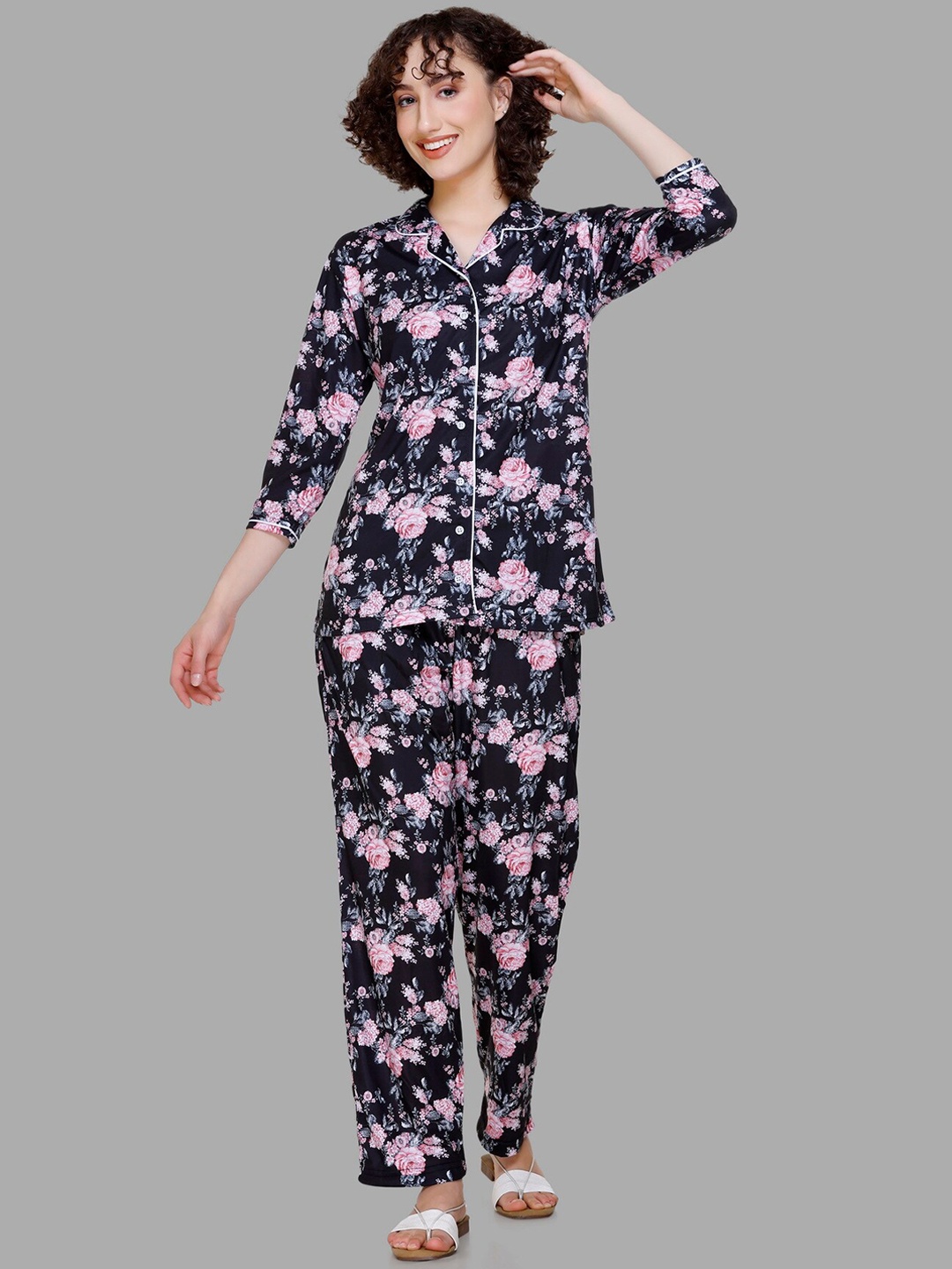

BAESD Printed Night suit, Black