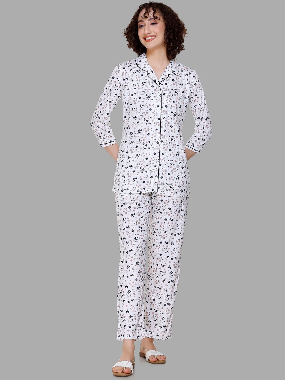 

BAESD Printed Night suit, Cream