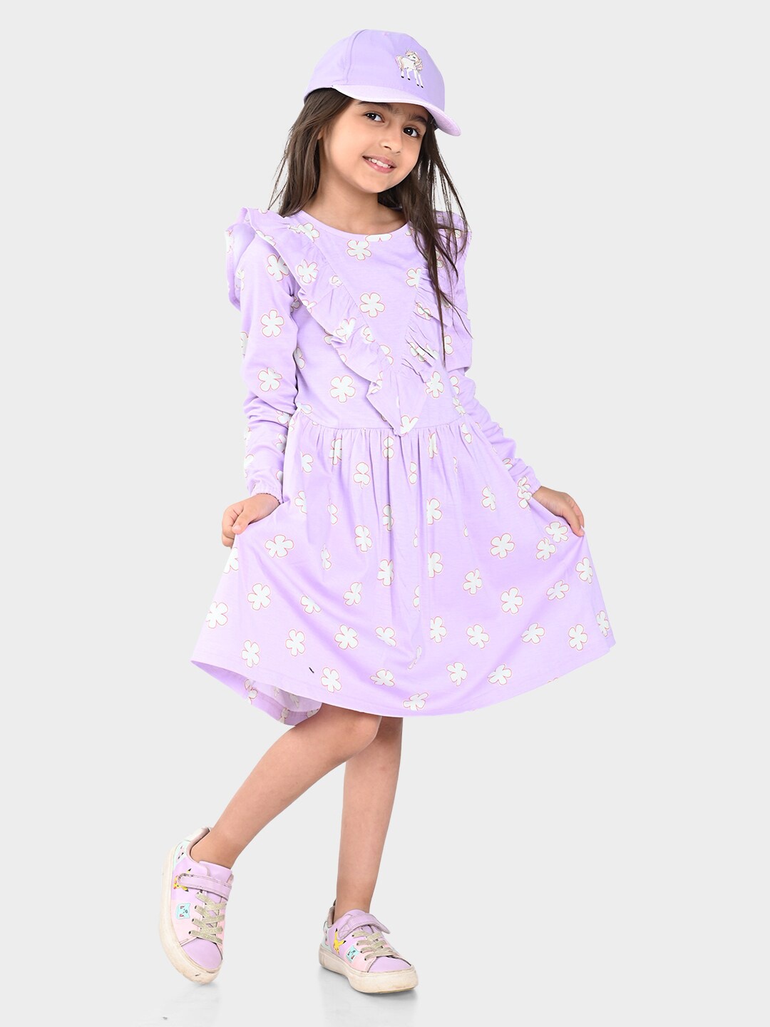 

BONKIDS Girls Floral Print Cotton Fit & Flare Dress, Lavender