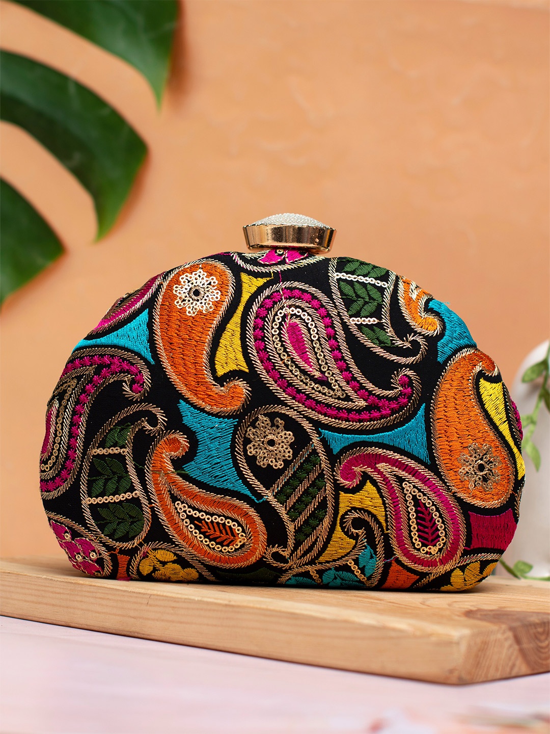 

ARTKLIM Embellished Box Clutch, Black
