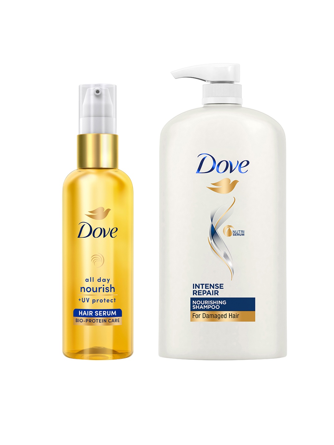 

Dove Intense Repair Shampoo 1 L & All Day Nourish Hair Serum 48ml, White