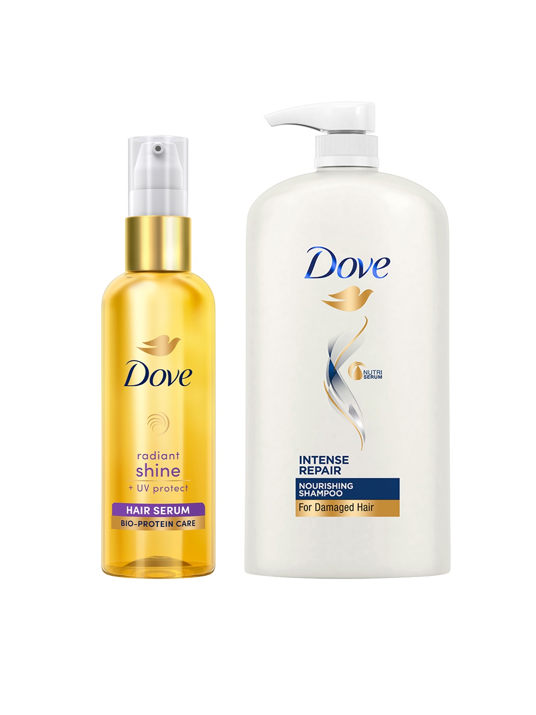 

Dove Intense Repair Shampoo 1 L & Radiant Shine UV Protect Hair Serum 48ml, White