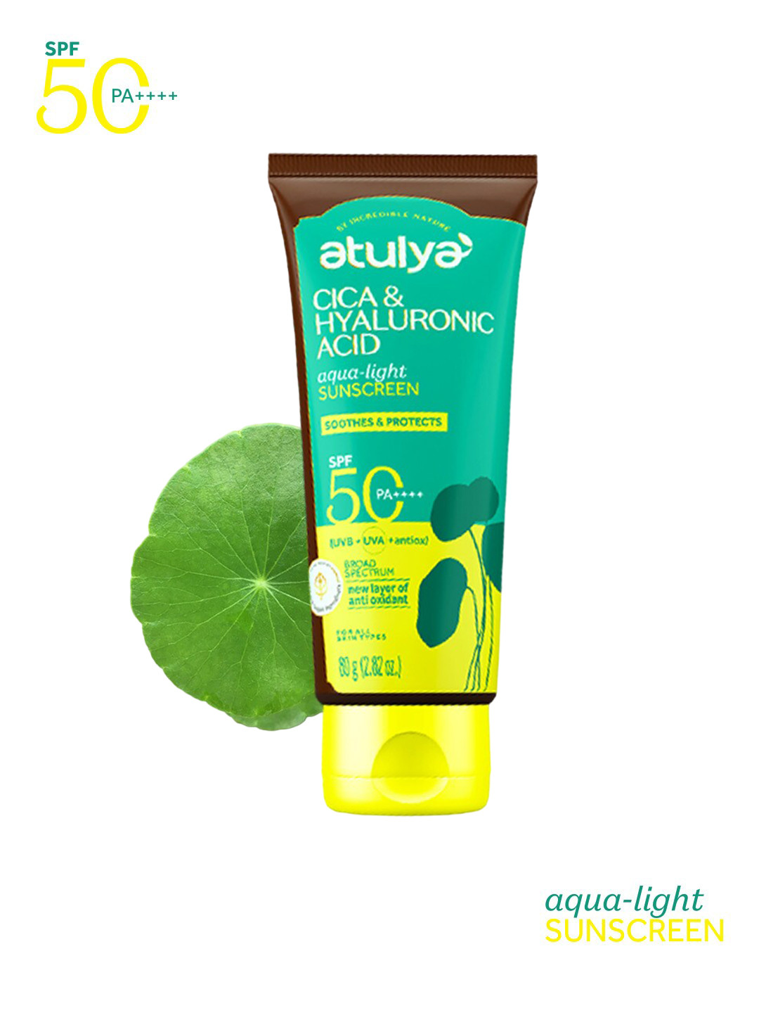

Atulya CICA & Hyaluronic Acid Sunscreen SPF 50 PA+++ - 80 gm, Yellow