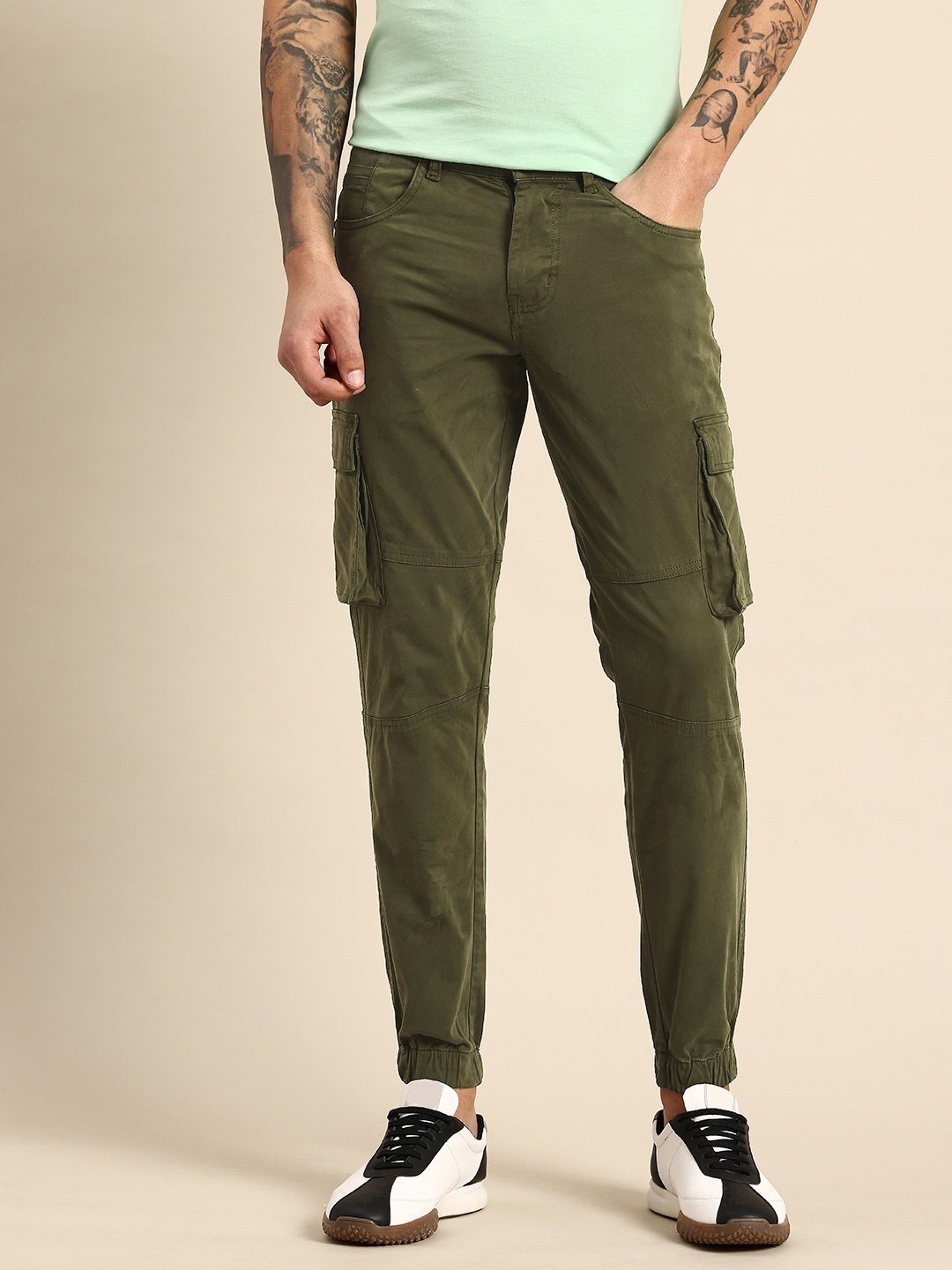 

Being Human Men Slim Fit Cargo Joggers, Olive