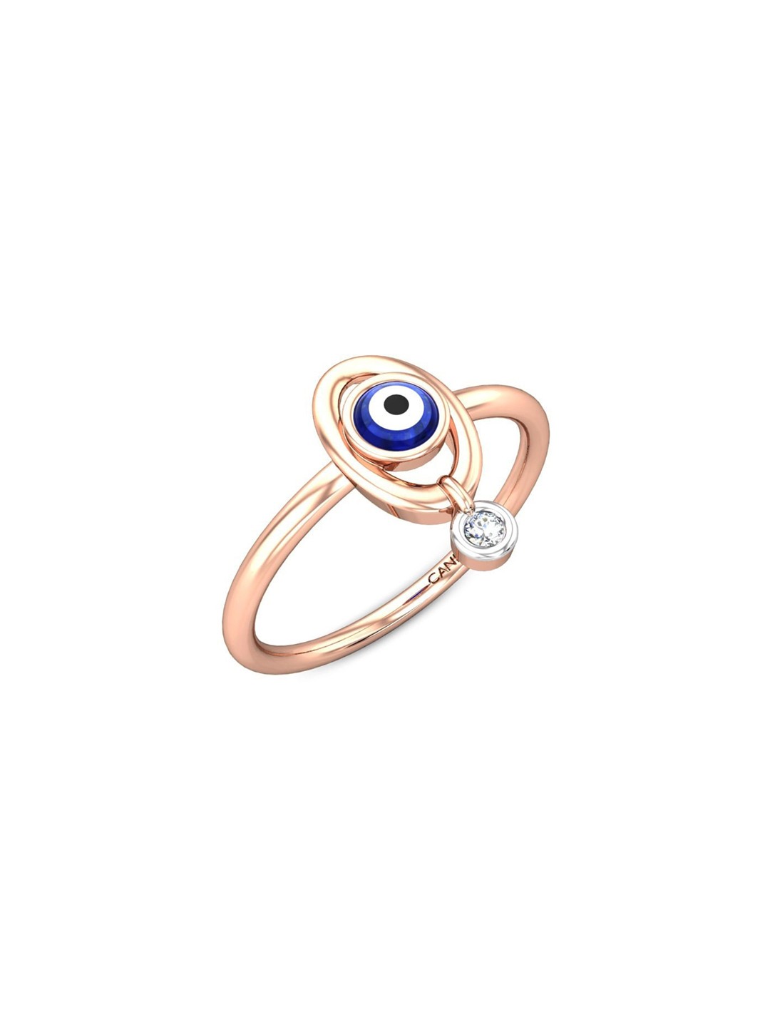 

CANDERE A KALYAN JEWELLERS COMPANY 14KT (585) Gold Diamond Studded Evil Eye Ring-1.53gm, Rose gold
