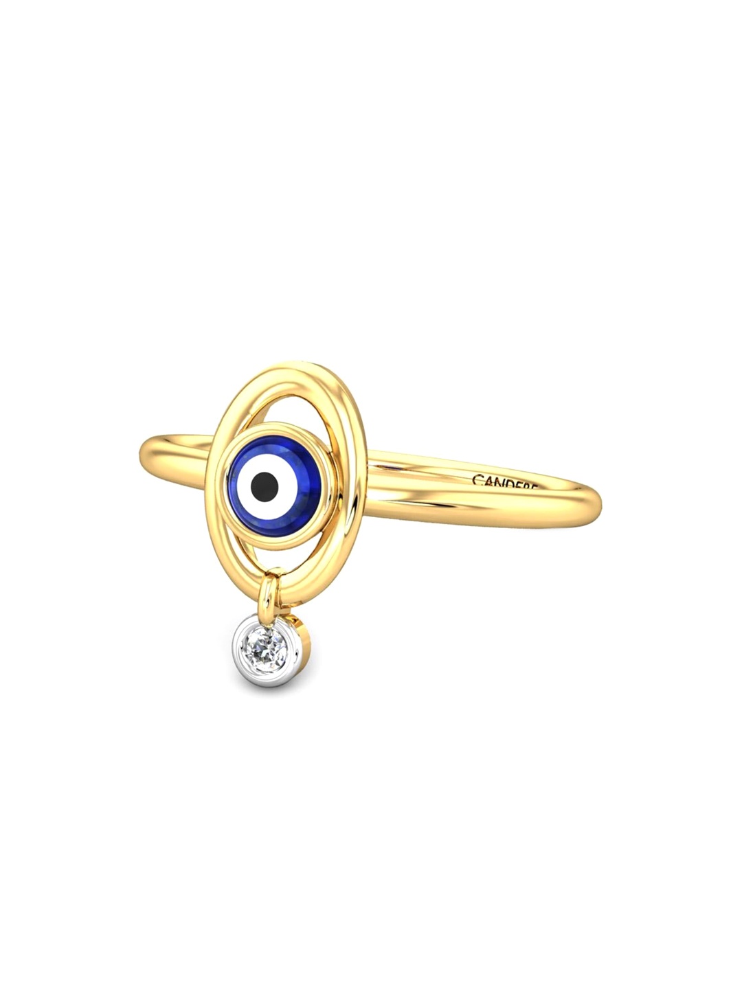 

CANDERE A KALYAN JEWELLERS COMPANY 14KT Gold Diamond Studded Evil Eye Ring-1.53gm