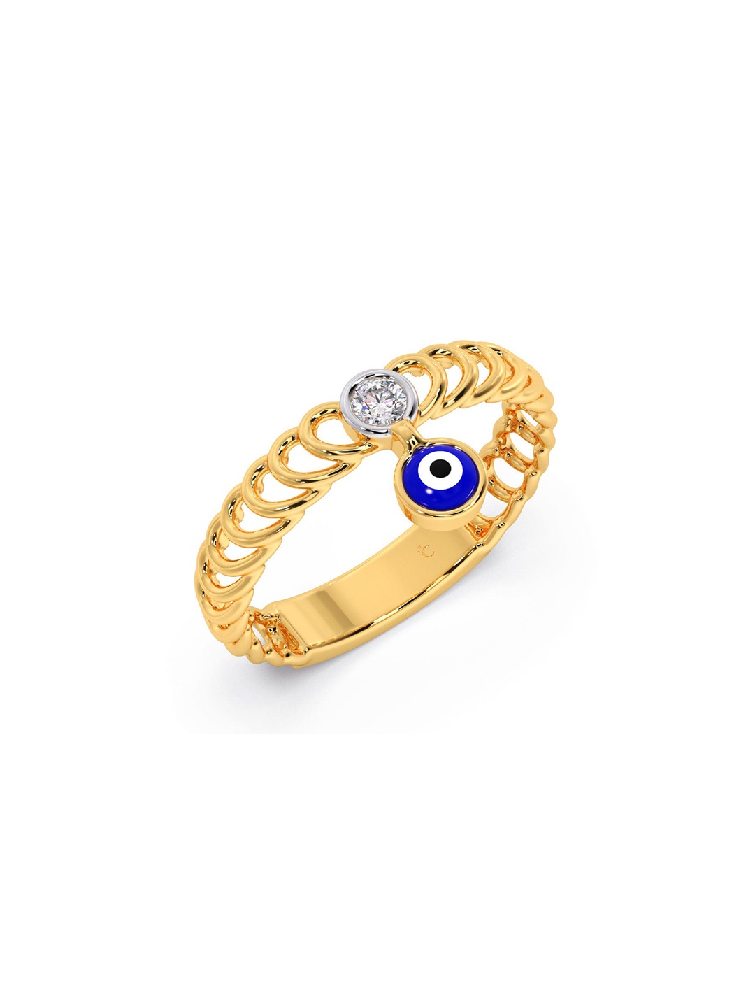 

CANDERE A KALYAN JEWELLERS COMPANY 18KT Gold Evil Eye Charm Diamond Studded Ring-2.51gm