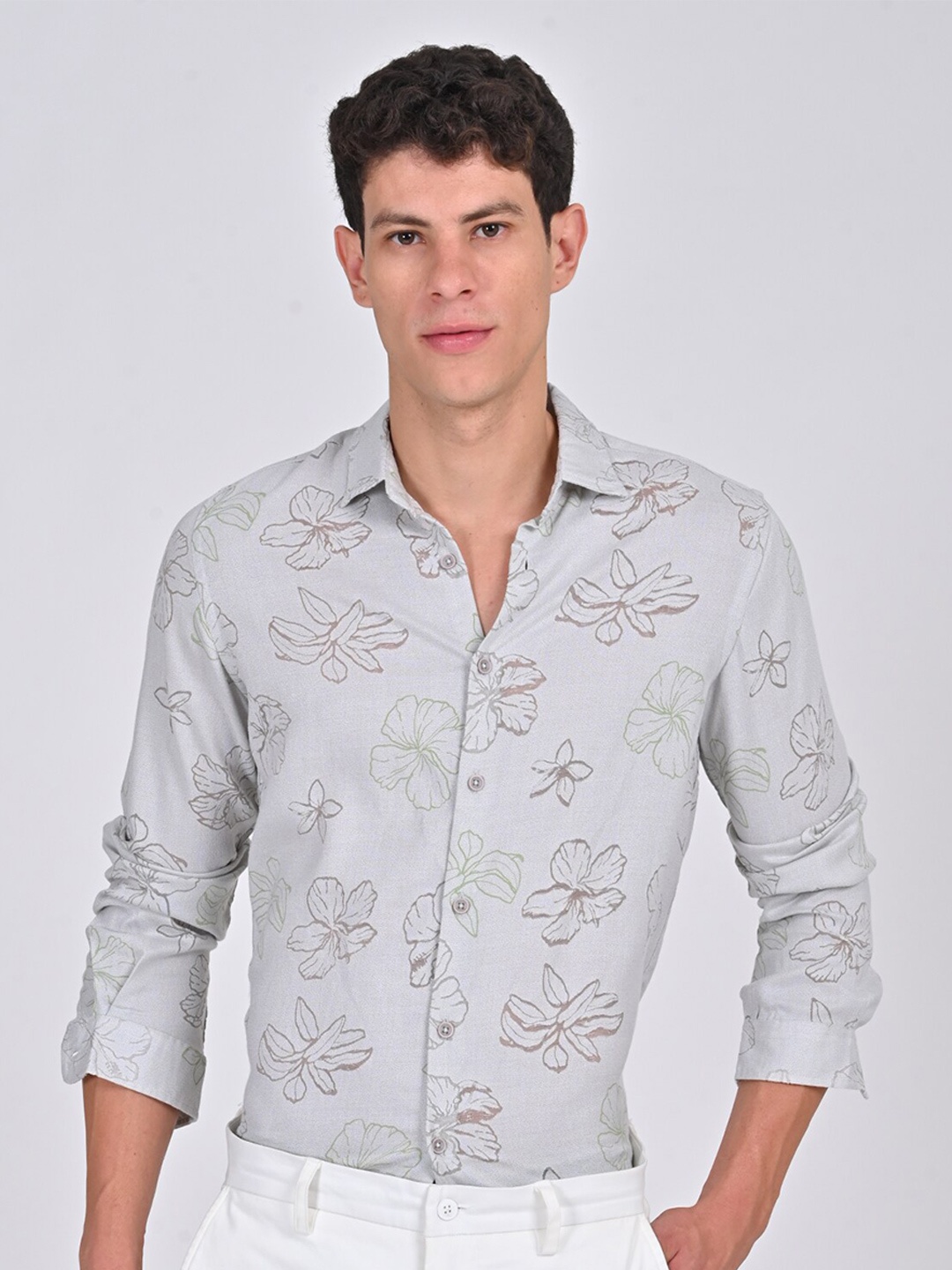 

POE Smart Slim Fit Floral Printed Opaque Casual Shirt, Grey