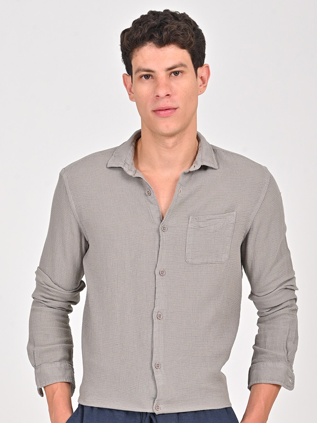 

POE Smart Slim Fit Cotton Casual Shirt, Grey