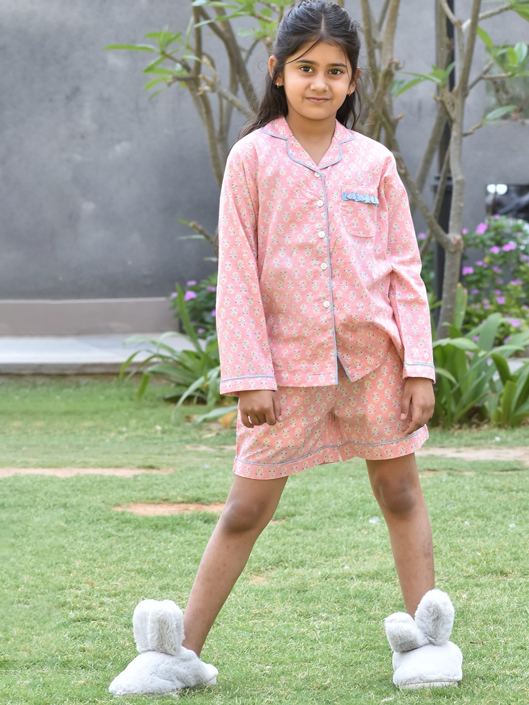 

BAESD Girls Printed Pure Cotton Night suit, Pink