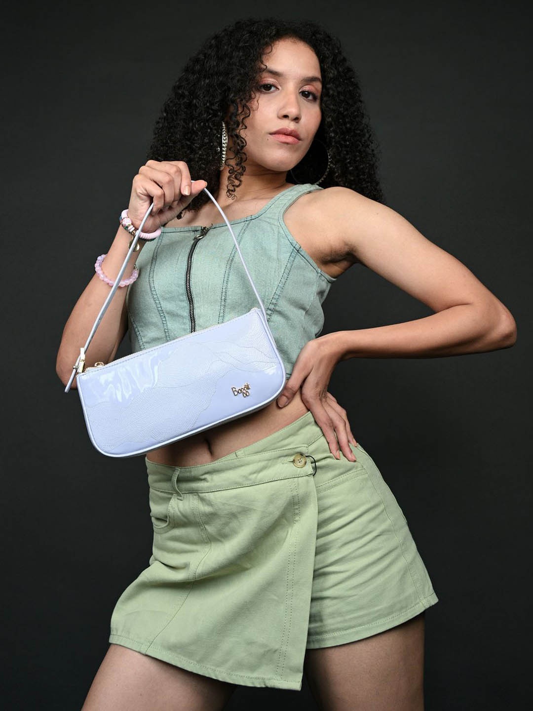 

Baggit Textured Baguette Shoulder Bag, Purple