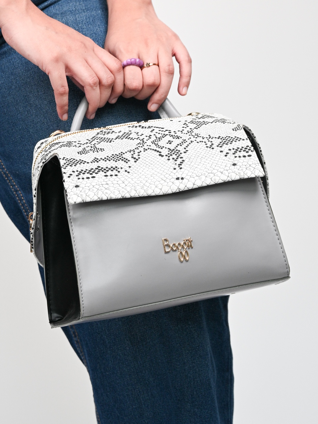 

Baggit Animal Textured Structured Satchel, Grey