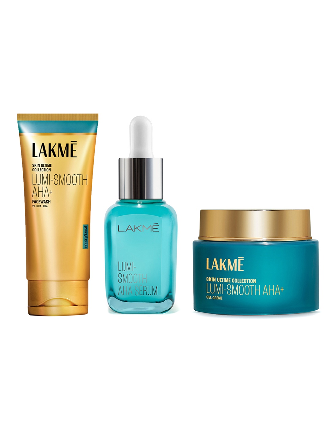 

Lakme Set of Lumi-Smooth 8% AHA+ Face Serum 15 ml + Facewash 100 ml + Day Cream 50 g, Blue