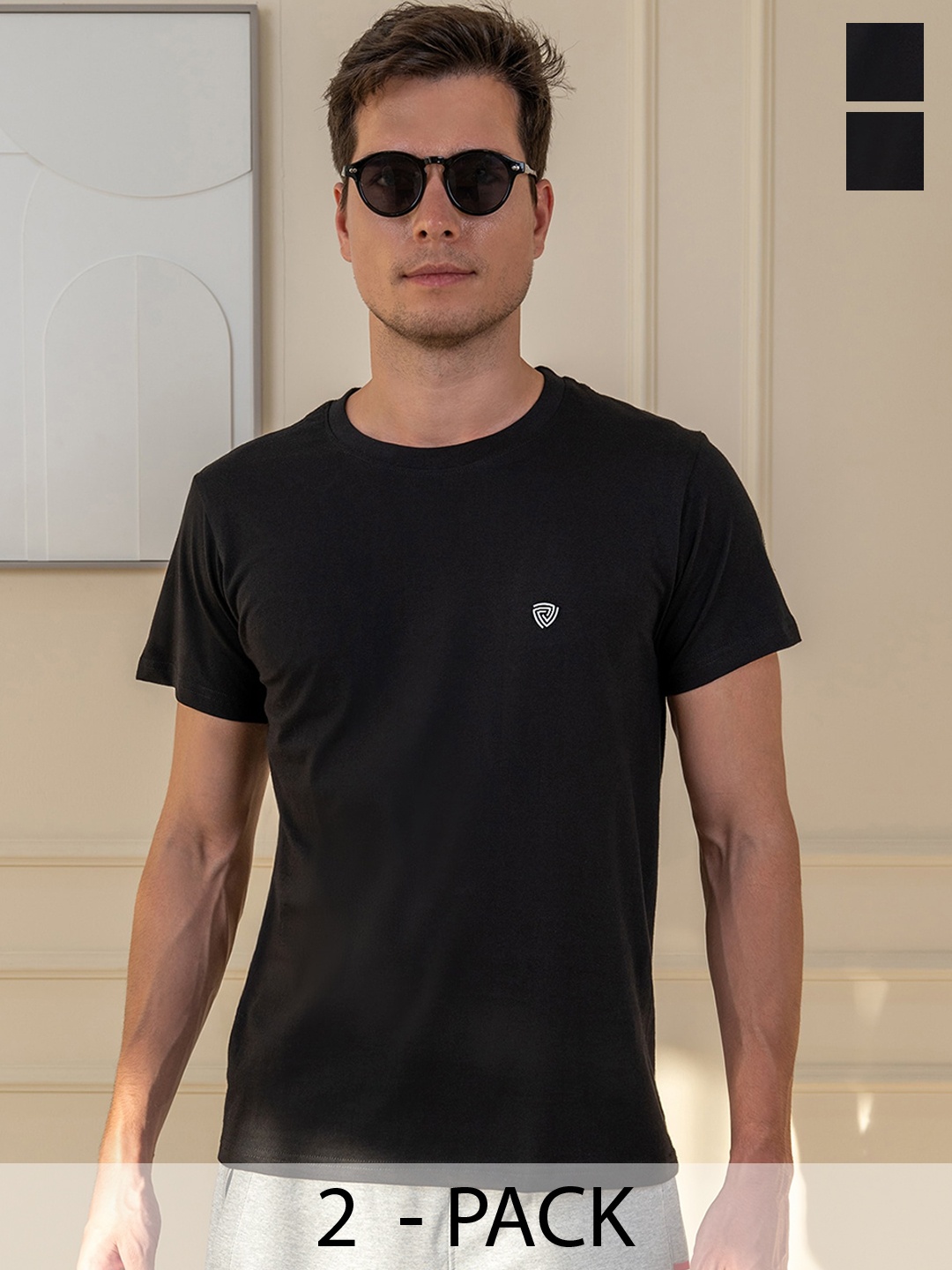 

Lux Cozi Pack Of 2 Pure Cotton Lounge T-shirts, Black