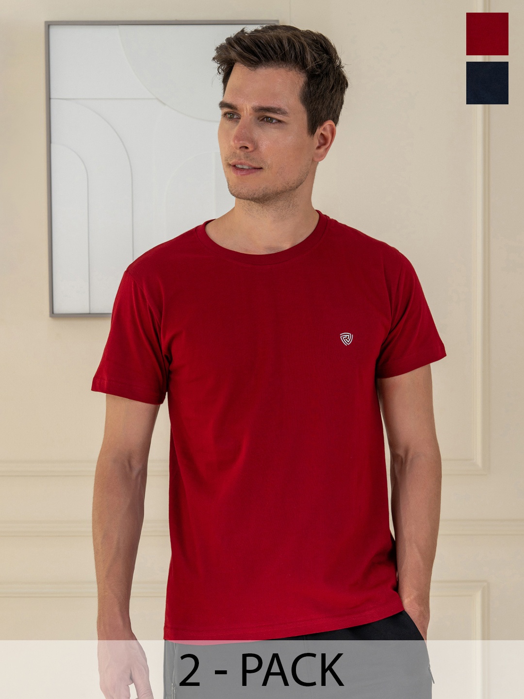 

Lux Cozi Pack Of 2 Pure Cotton Lounge Tshirts, Navy blue