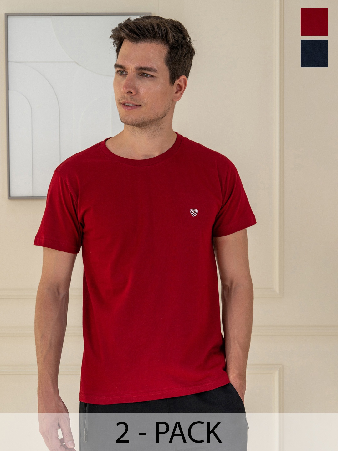 

Lux Cozi Pack Of 2 Pure Cotton Lounge Tshirts, Navy blue