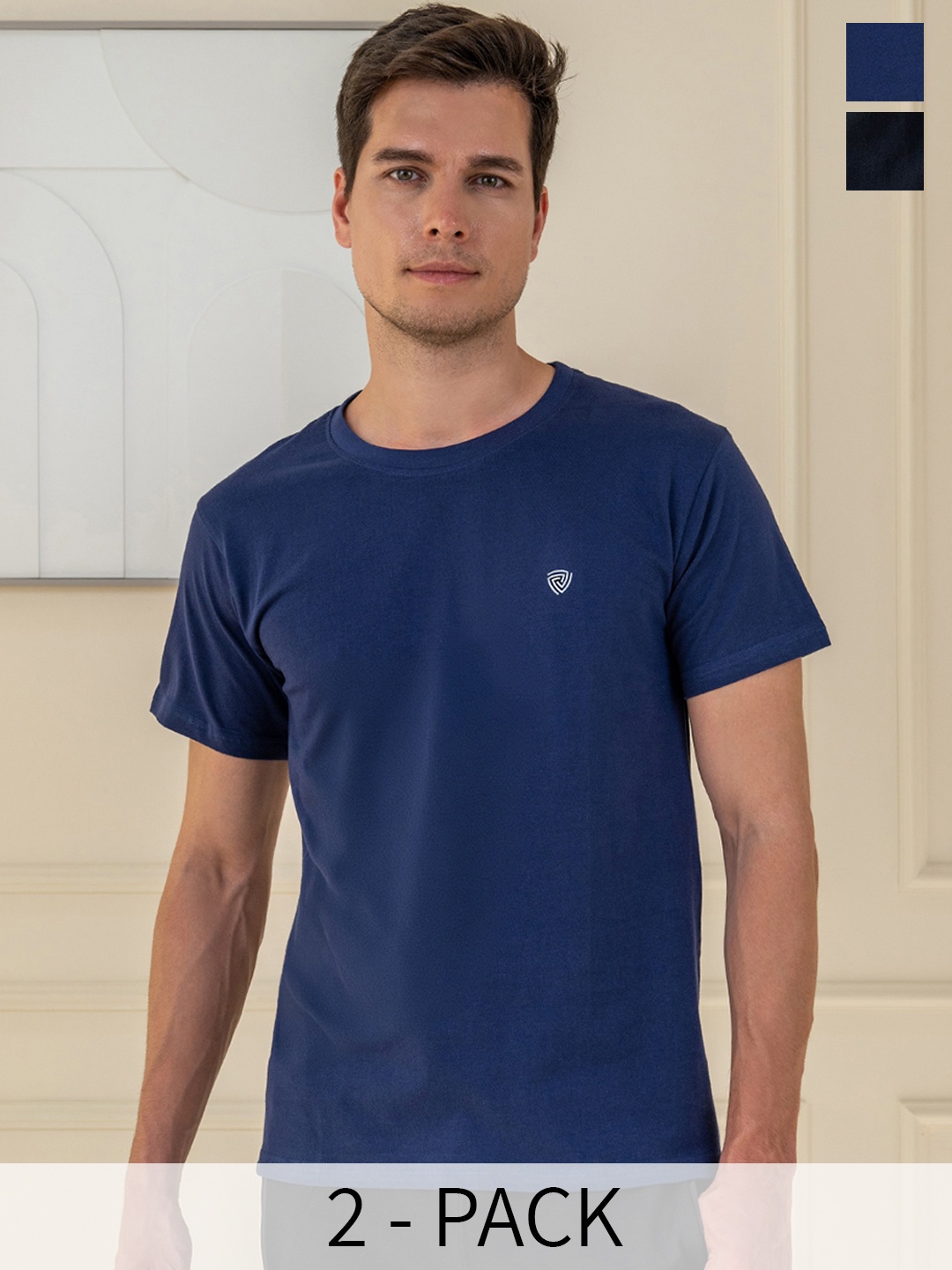 

Lux Cozi Pack Of 2 Pure Cotton Lounge T-shirts, Navy blue