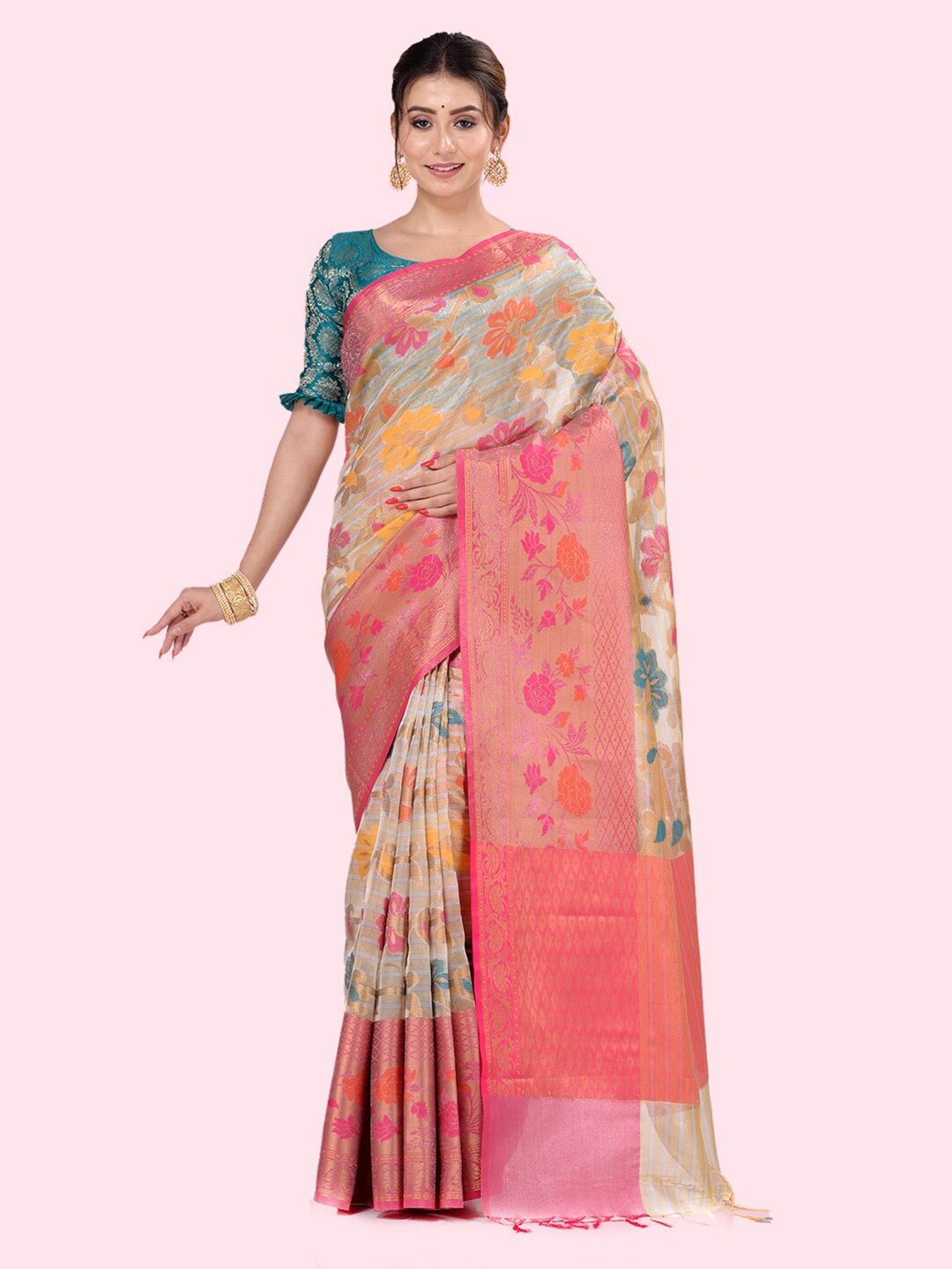 

BANARASI PATOLA Floral Tissue Patola Saree, Pink